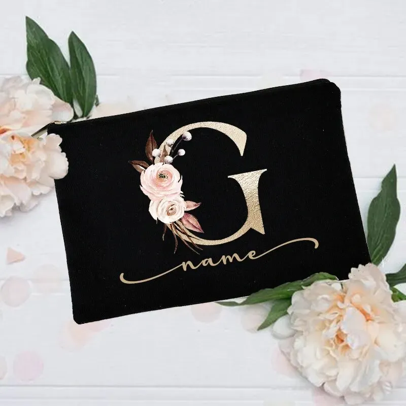 Personalized Custom Initial Name Makeup Bag  Make Up Bags Cosmetic Case Bridal Shower Gift Canvas Toiletry Organizer Bridesmaid