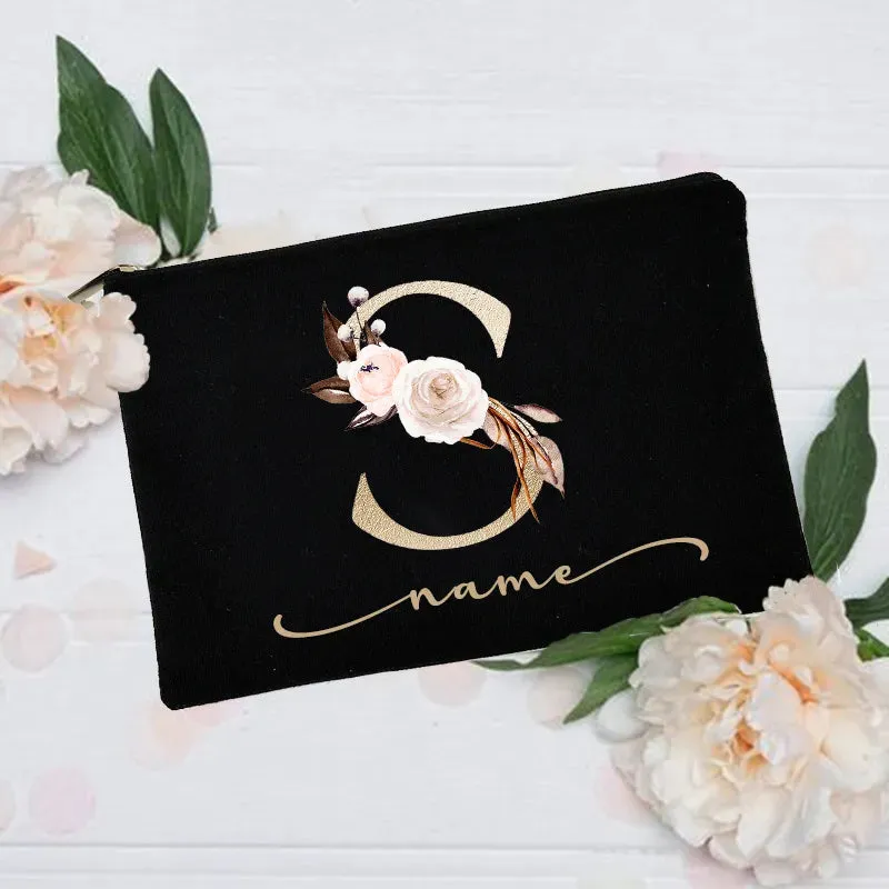 Personalized Custom Initial Name Makeup Bag  Make Up Bags Cosmetic Case Bridal Shower Gift Canvas Toiletry Organizer Bridesmaid