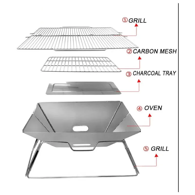 Portable Stainless Steel Foldable Charcoal Bbq Grill With Carry Bag T1-88