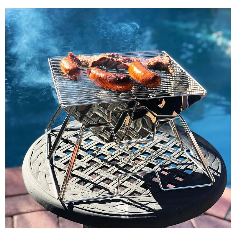 Portable Stainless Steel Foldable Charcoal Bbq Grill With Carry Bag T1-88