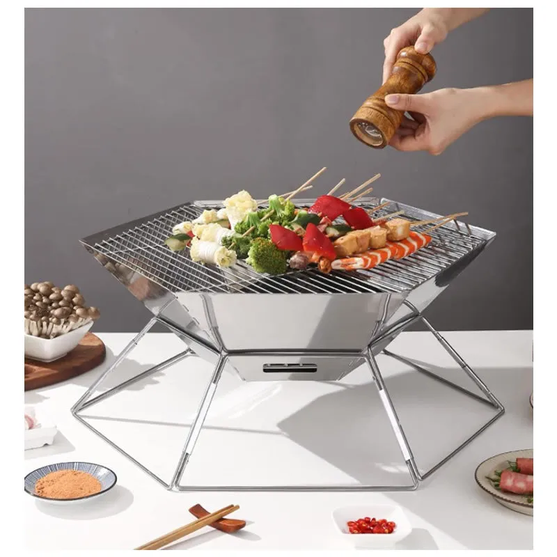 Portable Stainless Steel Foldable Charcoal Bbq Grill With Carry Bag T1-88