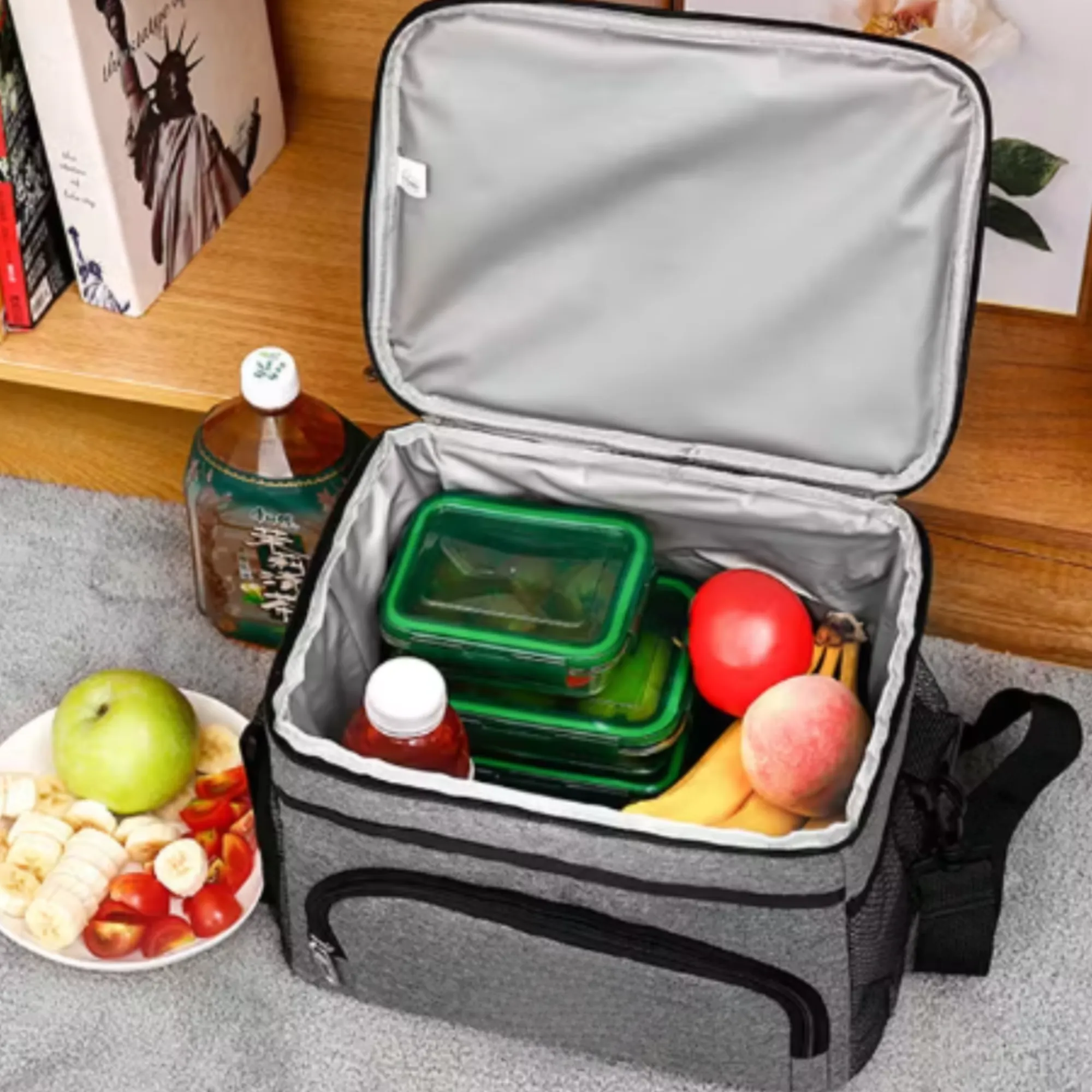 Portable Thermal Insulated Lunch Bag With Adjustable Shoulder Strap