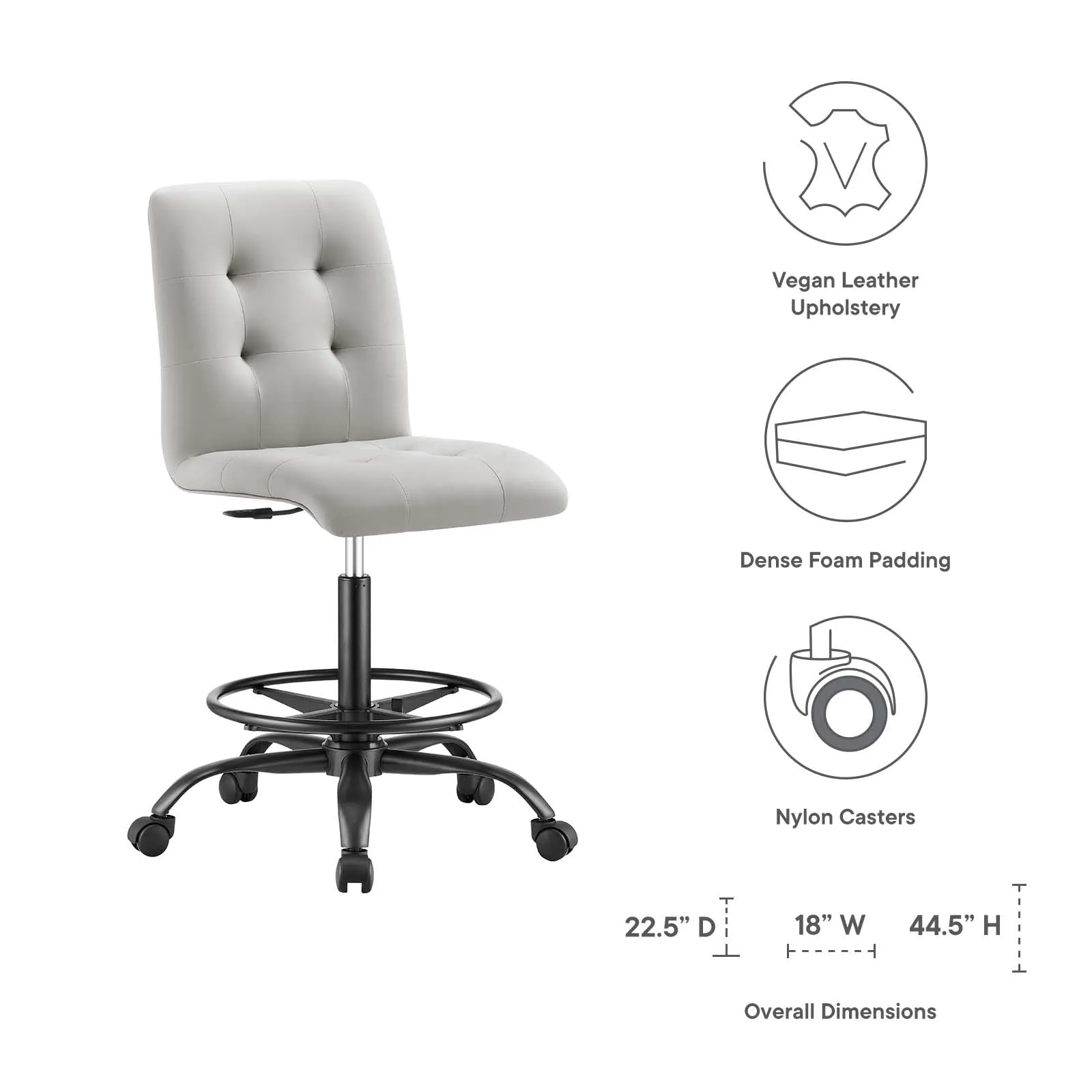Prim Armless Vegan Leather Drafting Chair Black Light Gray EEI-4979-BLK-LGR