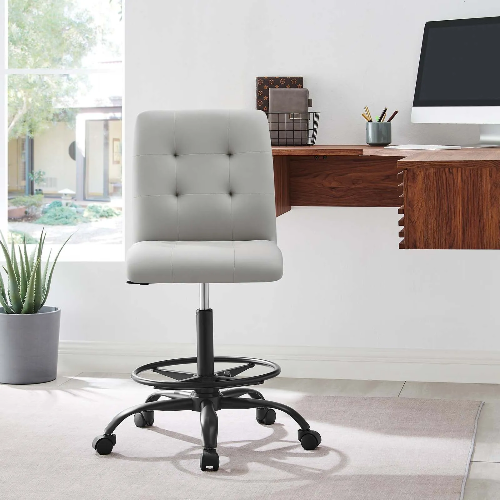 Prim Armless Vegan Leather Drafting Chair Black Light Gray EEI-4979-BLK-LGR