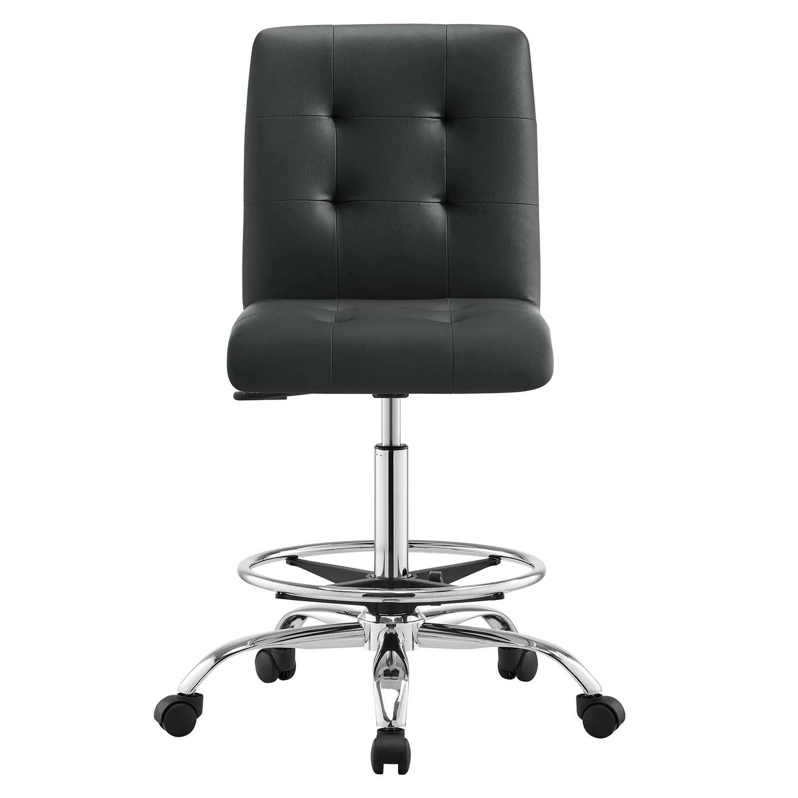 Prim Armless Vegan Leather Drafting Chair Silver Black EEI-4981-SLV-BLK