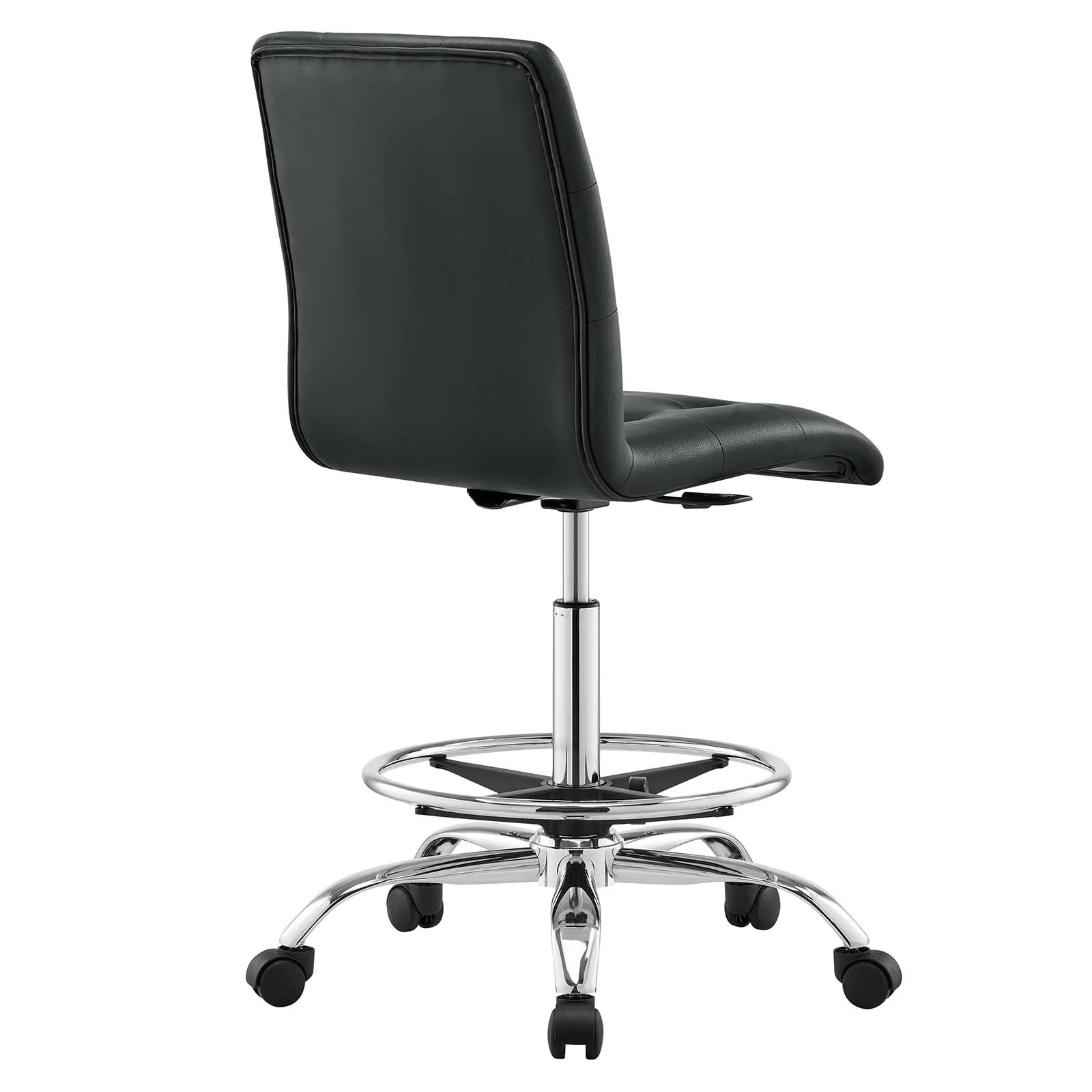 Prim Armless Vegan Leather Drafting Chair Silver Black EEI-4981-SLV-BLK