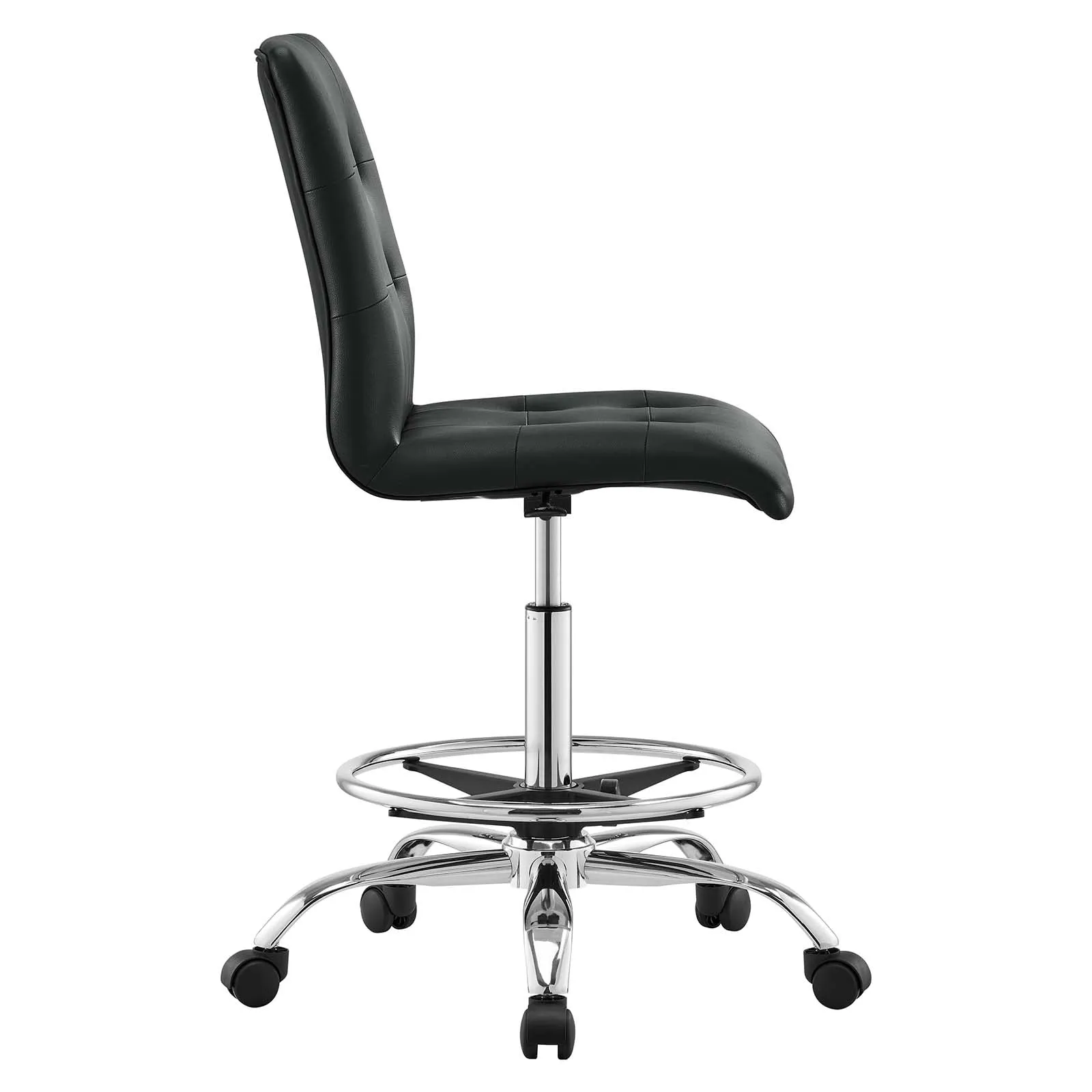 Prim Armless Vegan Leather Drafting Chair Silver Black EEI-4981-SLV-BLK