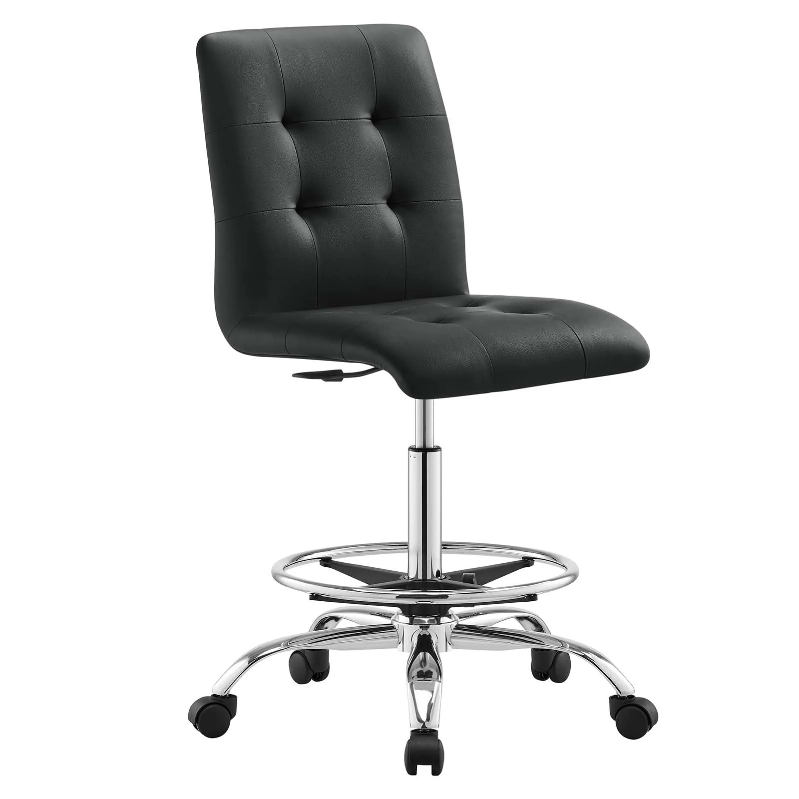 Prim Armless Vegan Leather Drafting Chair Silver Black EEI-4981-SLV-BLK