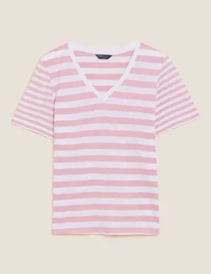 Pure Cotton Striped Straight Fit T-Shirt