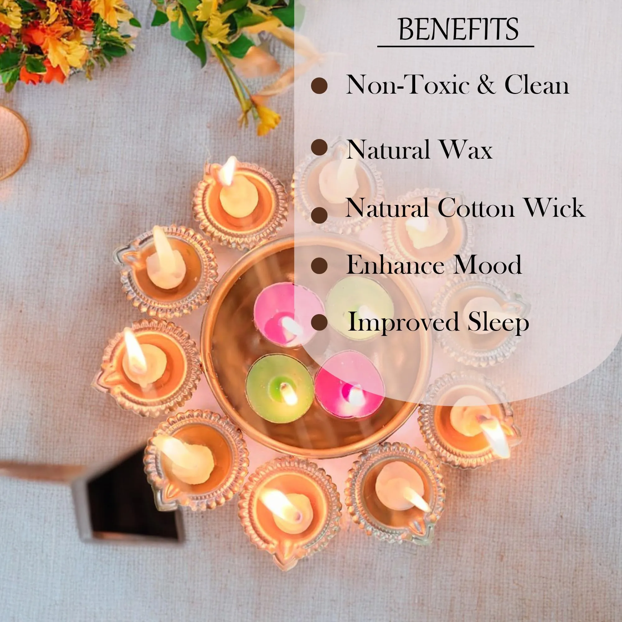 TAHA VENTURES T-Light and Ghee diyas Candle for Festival Decoration or Gift Set for Relatives | Lemon Grass Scent Made of Soy Wax & Pure Ghee | Set of T-Light Candle(4) & Ghee diyas (10)