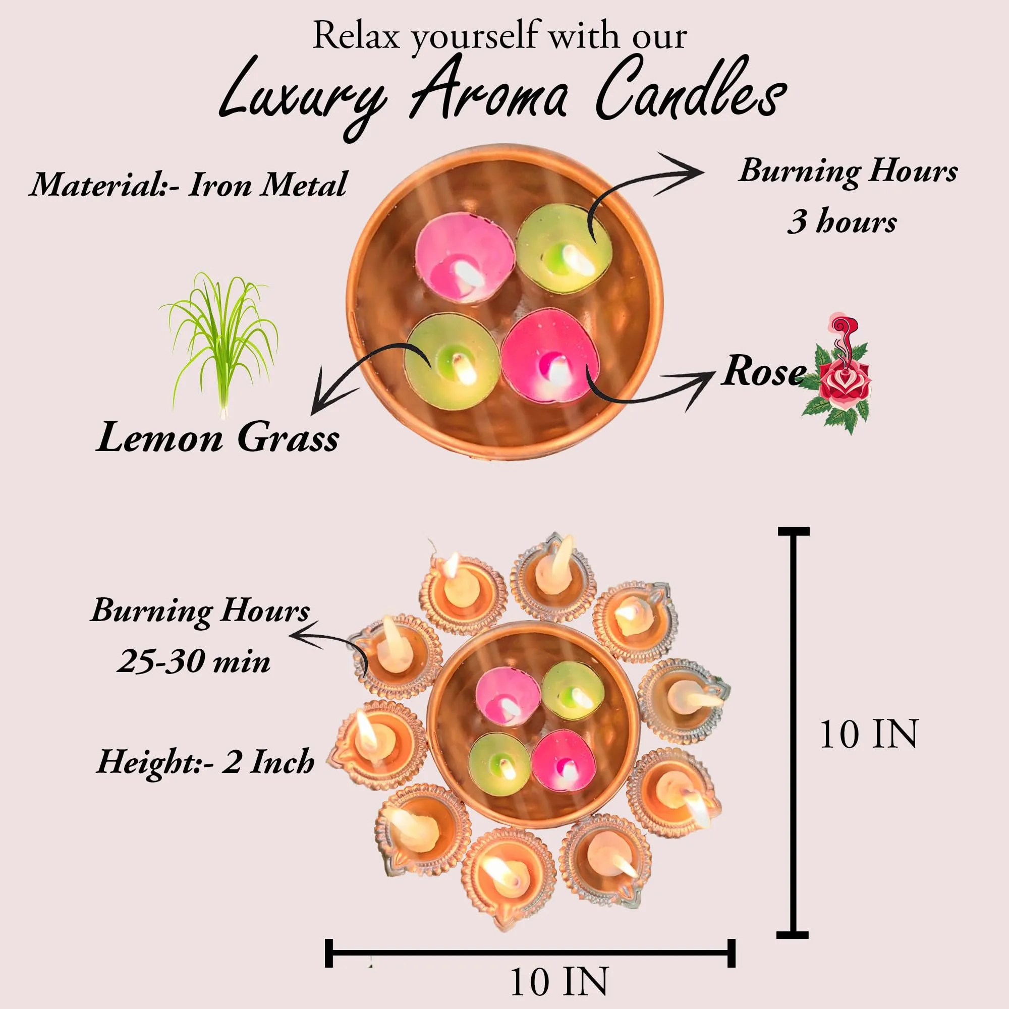 TAHA VENTURES T-Light and Ghee diyas Candle for Festival Decoration or Gift Set for Relatives | Lemon Grass Scent Made of Soy Wax & Pure Ghee | Set of T-Light Candle(4) & Ghee diyas (10)