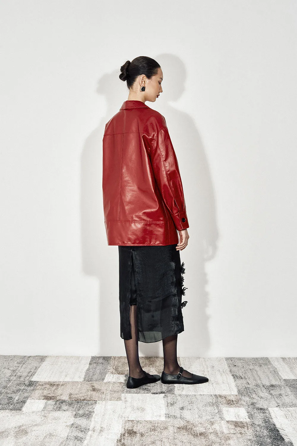 Tara Straight Side Pocket Faux Leather Coat