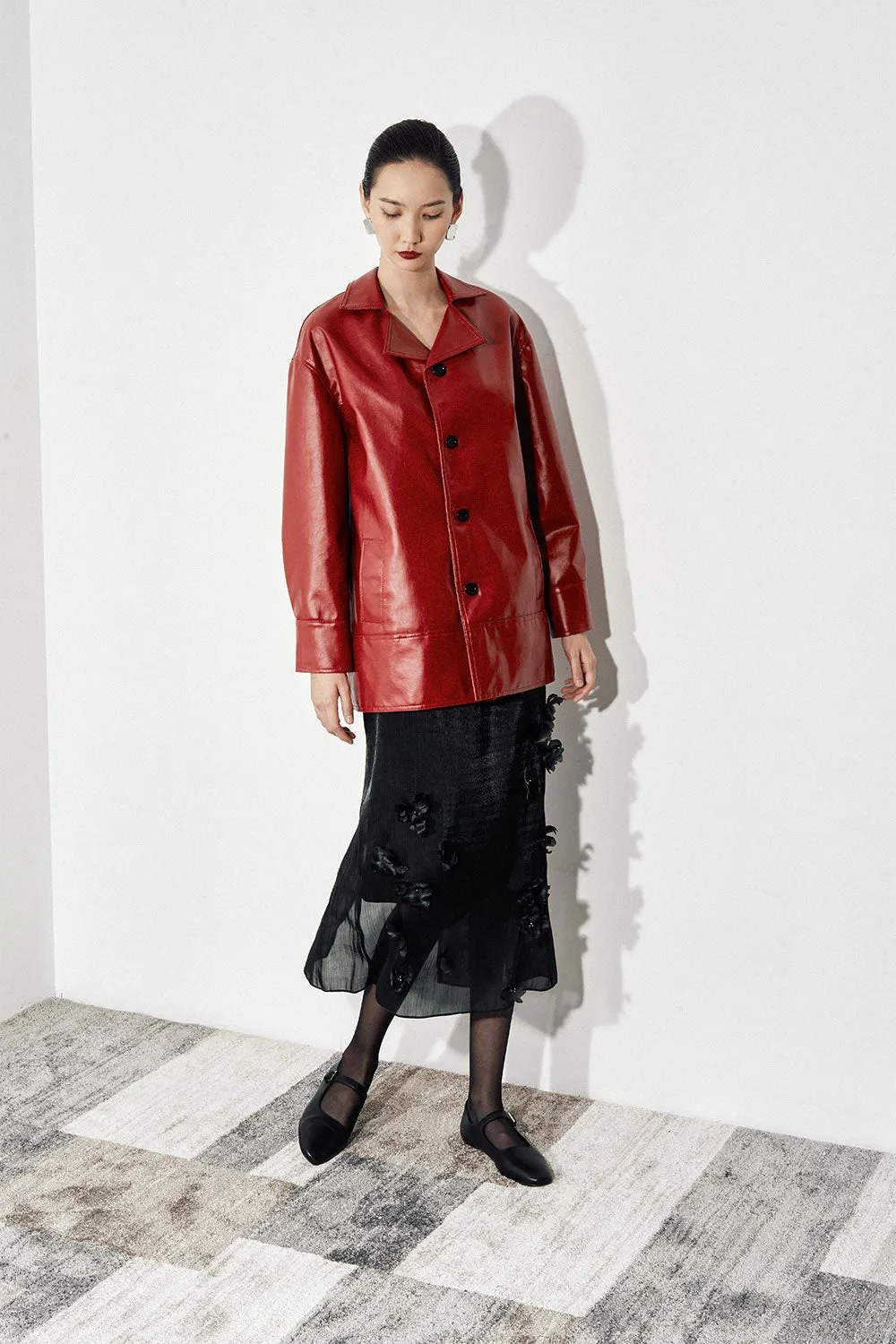 Tara Straight Side Pocket Faux Leather Coat