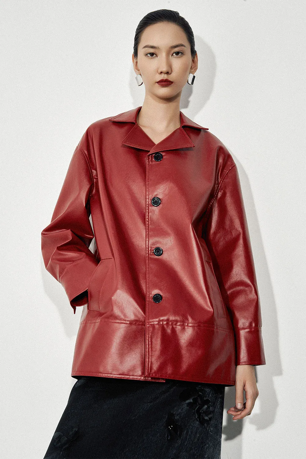 Tara Straight Side Pocket Faux Leather Coat