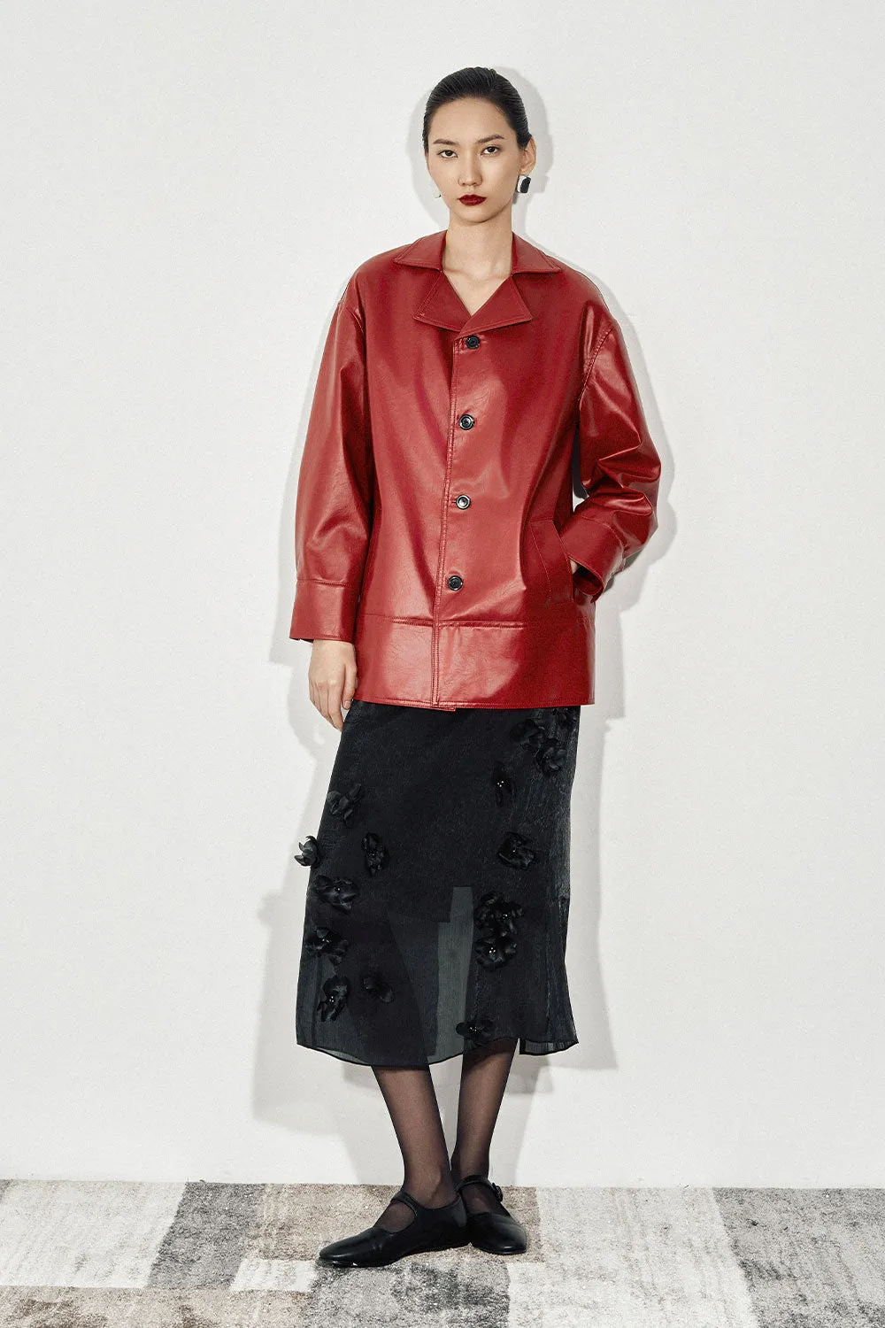 Tara Straight Side Pocket Faux Leather Coat