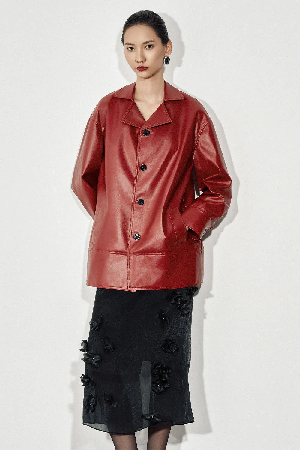 Tara Straight Side Pocket Faux Leather Coat