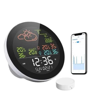 Tuya Wifi Weather Station Color Digital Display Weather Forecast Table Clock Outdoor Indoor Temperature Tester Hygrometer