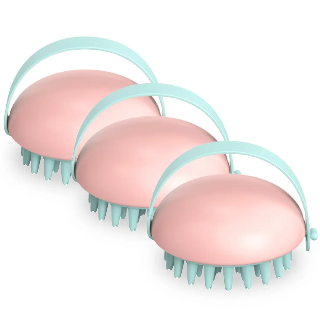 Urbane Home Hair Massager Brush | Soft Silicone Bristles | Shampoo Brush for Hair Washing | Scalp Massager | Massager Brush For Dandruff | 3 Piece | XJPNKU | Pink