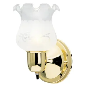 Westinghouse 6660100 1 Light Wall with On/Off Switch Polished Brass Finish with Frosted Etched Grape Design Glass
