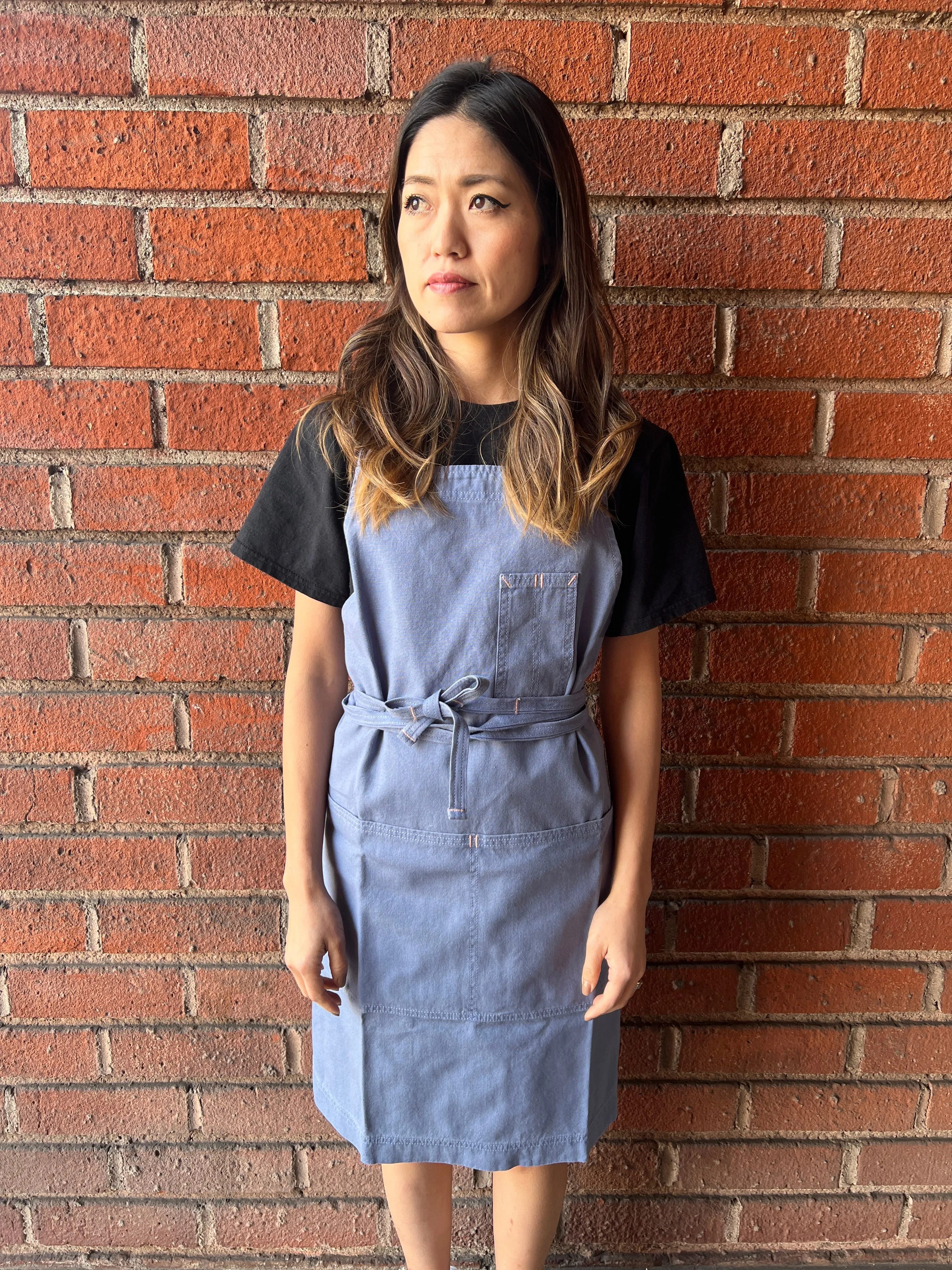 White Bark Workwear Full Cross-Back Apron - Fog Blue