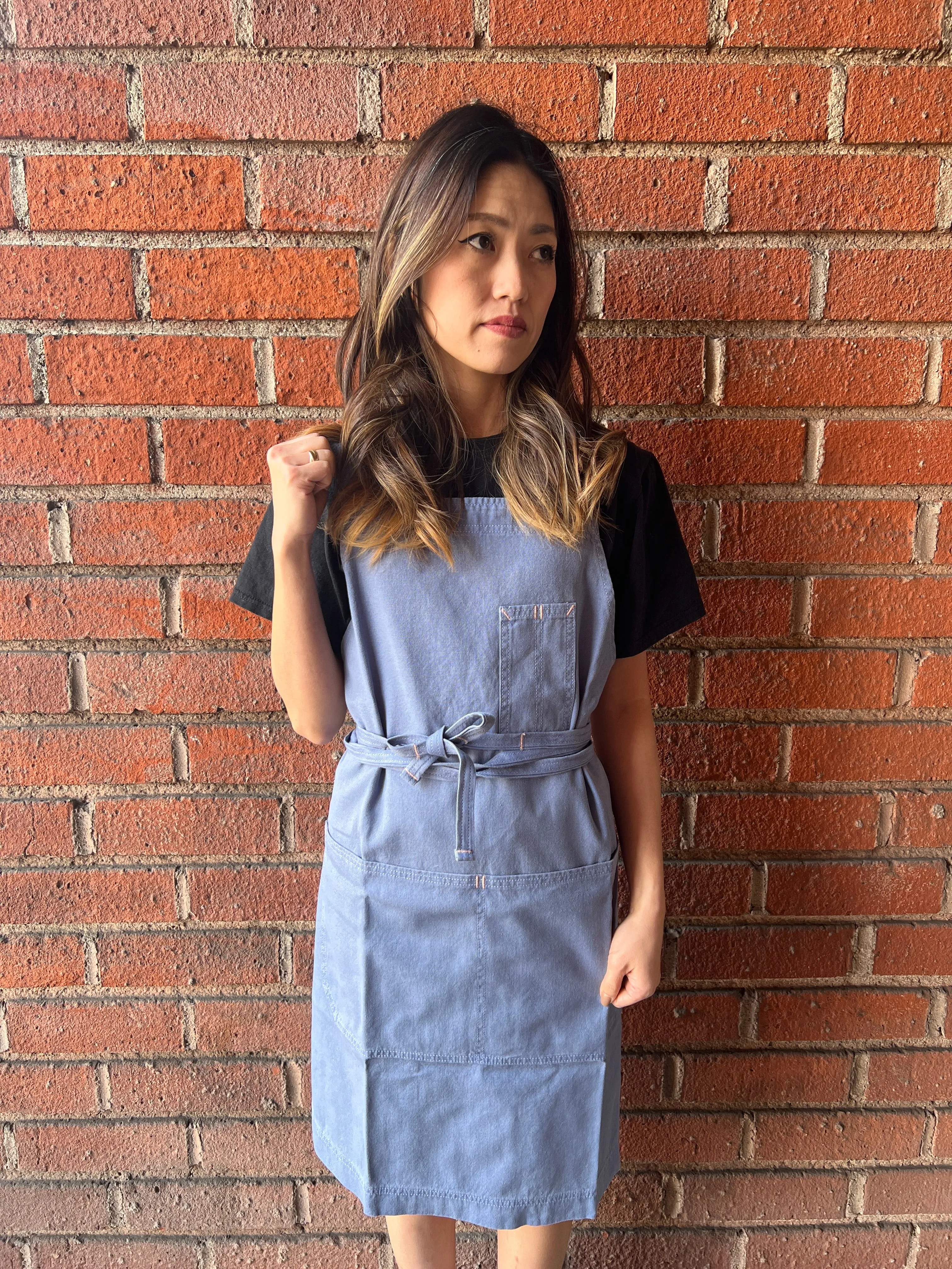 White Bark Workwear Full Cross-Back Apron - Fog Blue