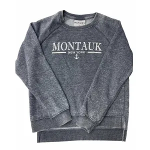 Youth Montauk New York Anchor Screen Printed Crewneck in Denim Charcoal