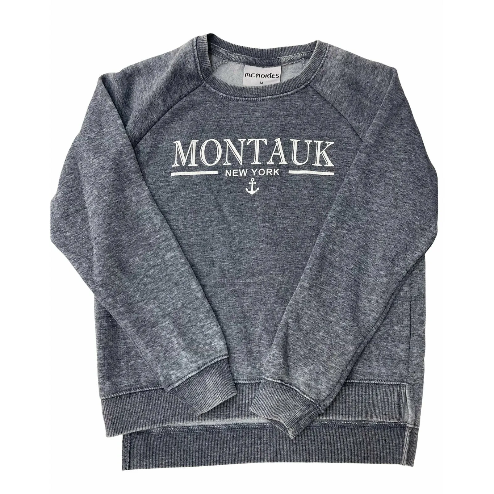 Youth Montauk New York Anchor Screen Printed Crewneck in Denim Charcoal